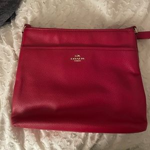 Coach Red Crossgrain Leather Messenger Crossbody Purse